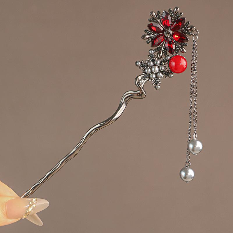 Elegant Fringed Snowflake Hairpin Simple and Modern U-shaped Hairpin High-end Hairstyle Hairpin Hanfu Head Accessory for Women