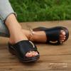Fashion Thick-soled Hollow Flip Flops Women's Open-toed Sewing Wedge-heeled Beach Sandals
