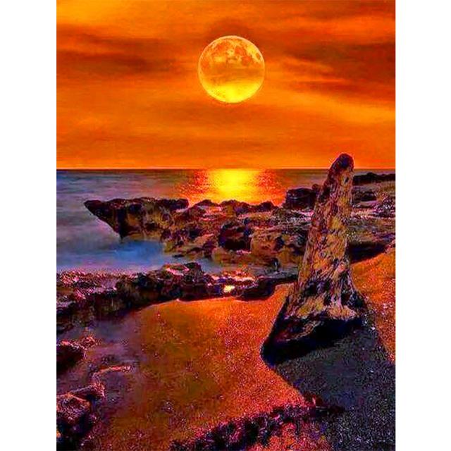 DIY 5D Diamond Painting Landscape Full Moon Cross Stitch Kit Rhinestone Diamond Embroidery Mosaic Art Home Decoration Picture