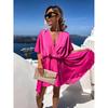 Robe d'été sexy à col en V pour femme, élégante, manches courtes, couleur unie, coupe trapèze, ample, mini, décontractée, pour la plage et les fêtes