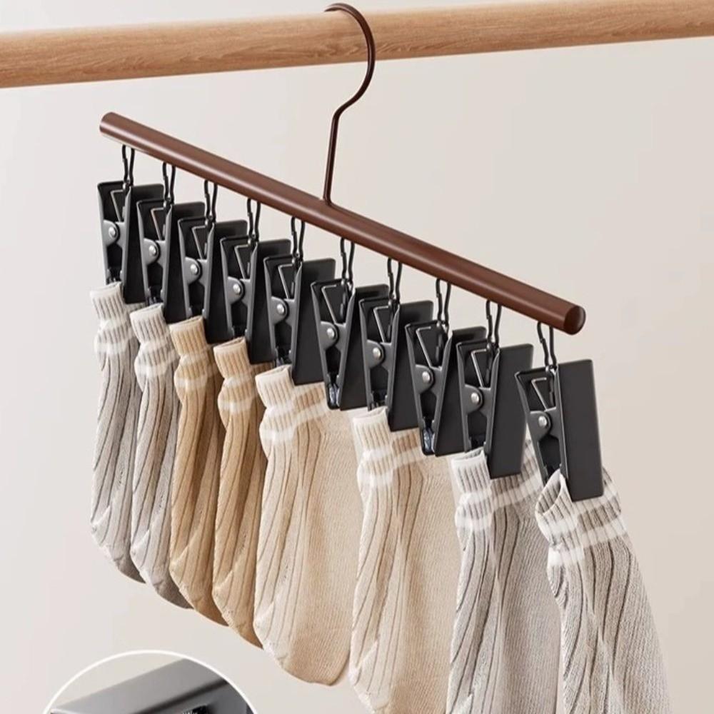 Wooden Wooden Storage Rack 10 Clips Socks Hanging Rack No Trace Drying Rack  Wardrobe Storage