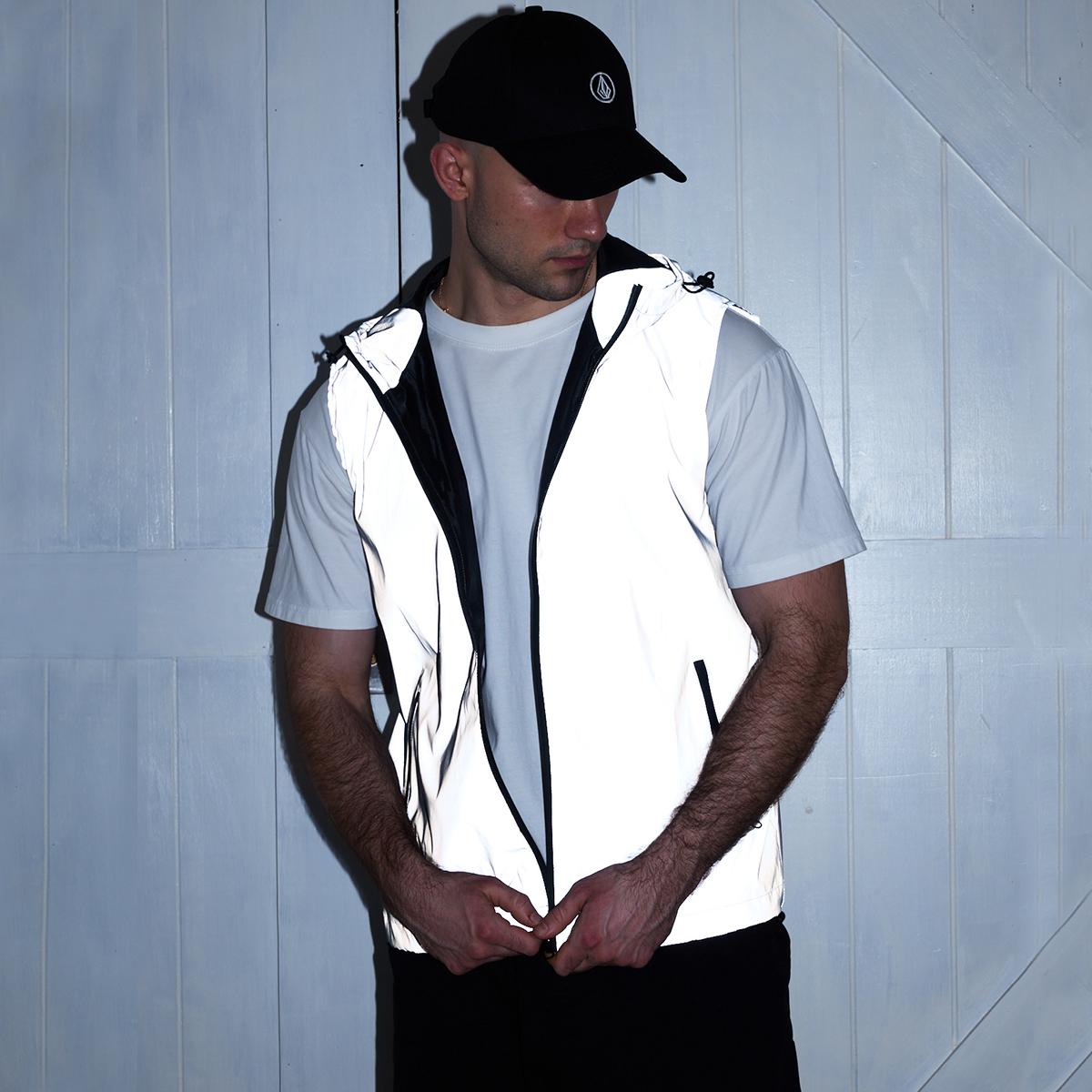 

Spring Summer Reflective Vest Men s Hooded Outdoor Casual Cycling Jogging High Visibility Safety Glow Clothes Hip Hop Streetwear EUR XS (50-60KG) серый