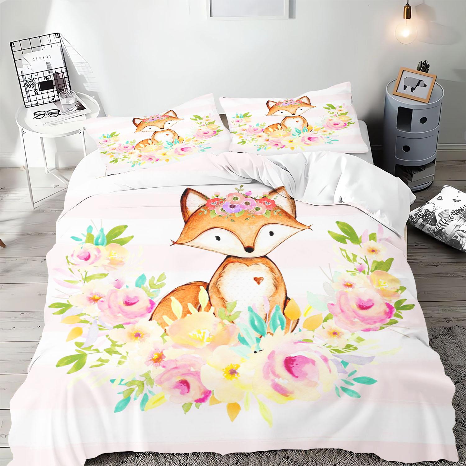 

Anime Fox Duvet Cover Set Queen Size Reactive Printing Cartoon Animal Bedding Pillowcase For Children And Adult 90X200CM