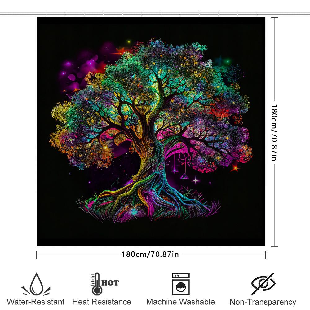 Colorful Tree Shower Curtain Modern Artistic Design For Bathroom Decor Polyester Fabric Waterproof Washable