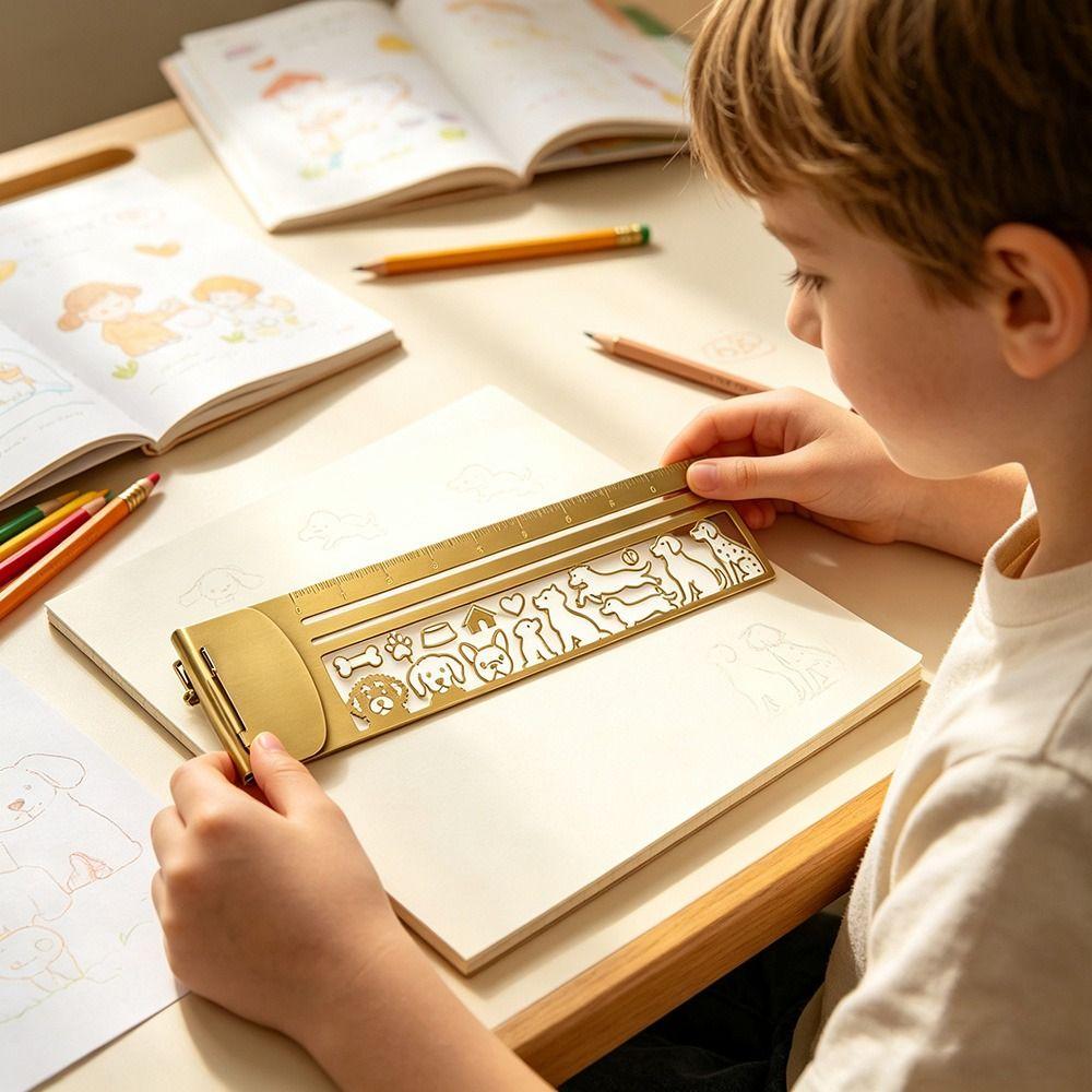 Brass Stencil Straight Ruler Hollow Drawing Template Ruler Bookmark Ruler  Journal Scrapbook