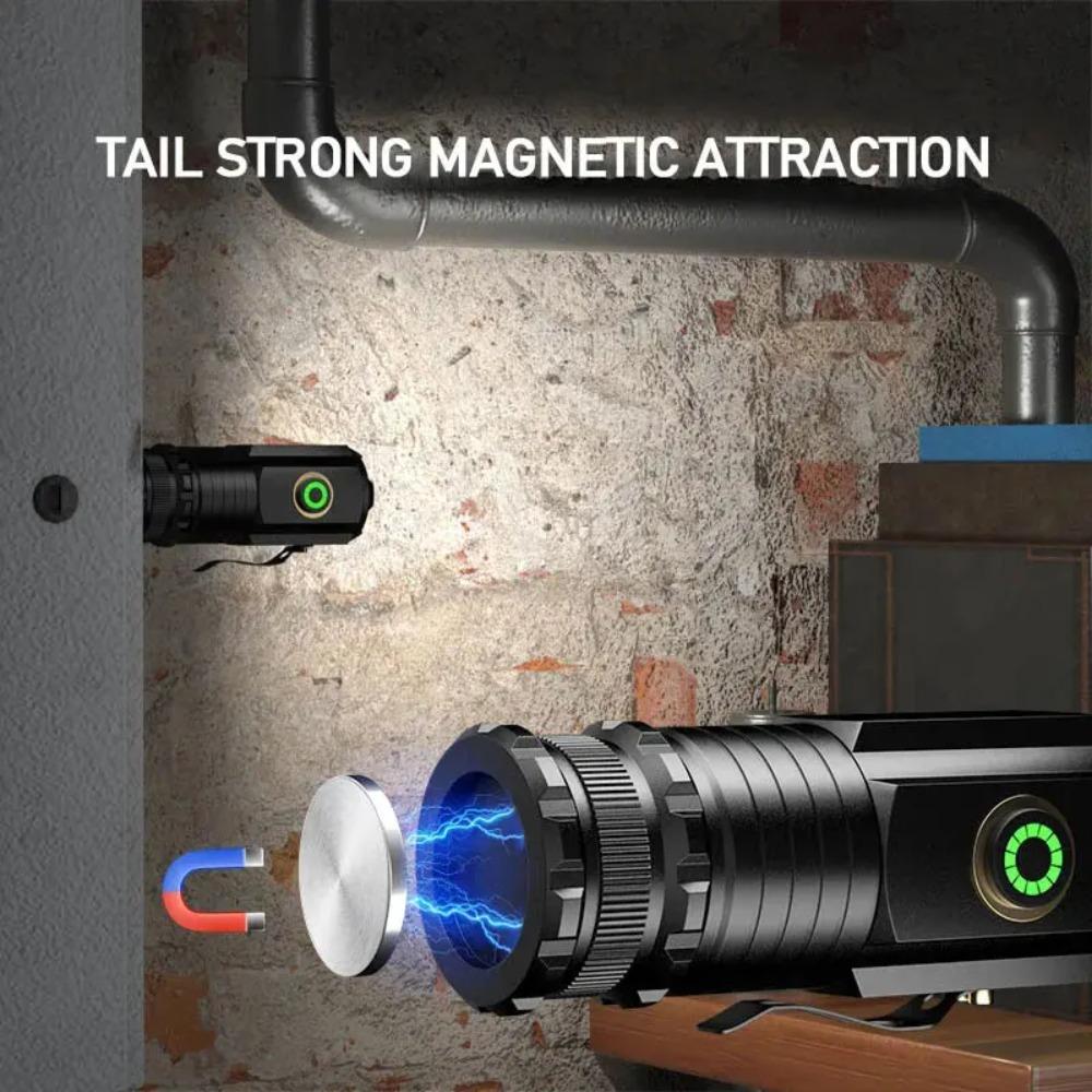 10000LM Mini Flashlight Powerful Type-C Rechargeable 10000LM Lamp with Tail Magnet Lantern Strong Light Long-range Flashlight