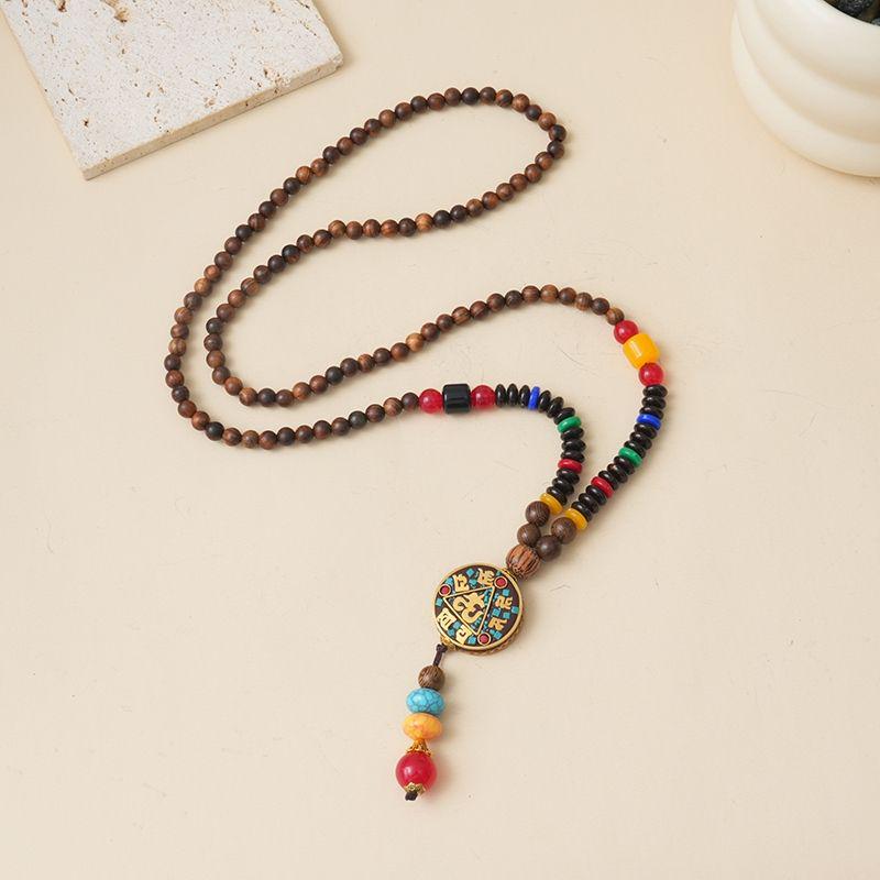 Ethnic Style Wood Necklace & Prayer Beads - Unisex Versatile Chicken Wing Wood Sweater Chain