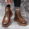 FashionGenuine Leather Mens Shoes lace up High-top Fashion Shoes Comfortable Motorcycle Boots Street Style Male Casual Ankle Boots