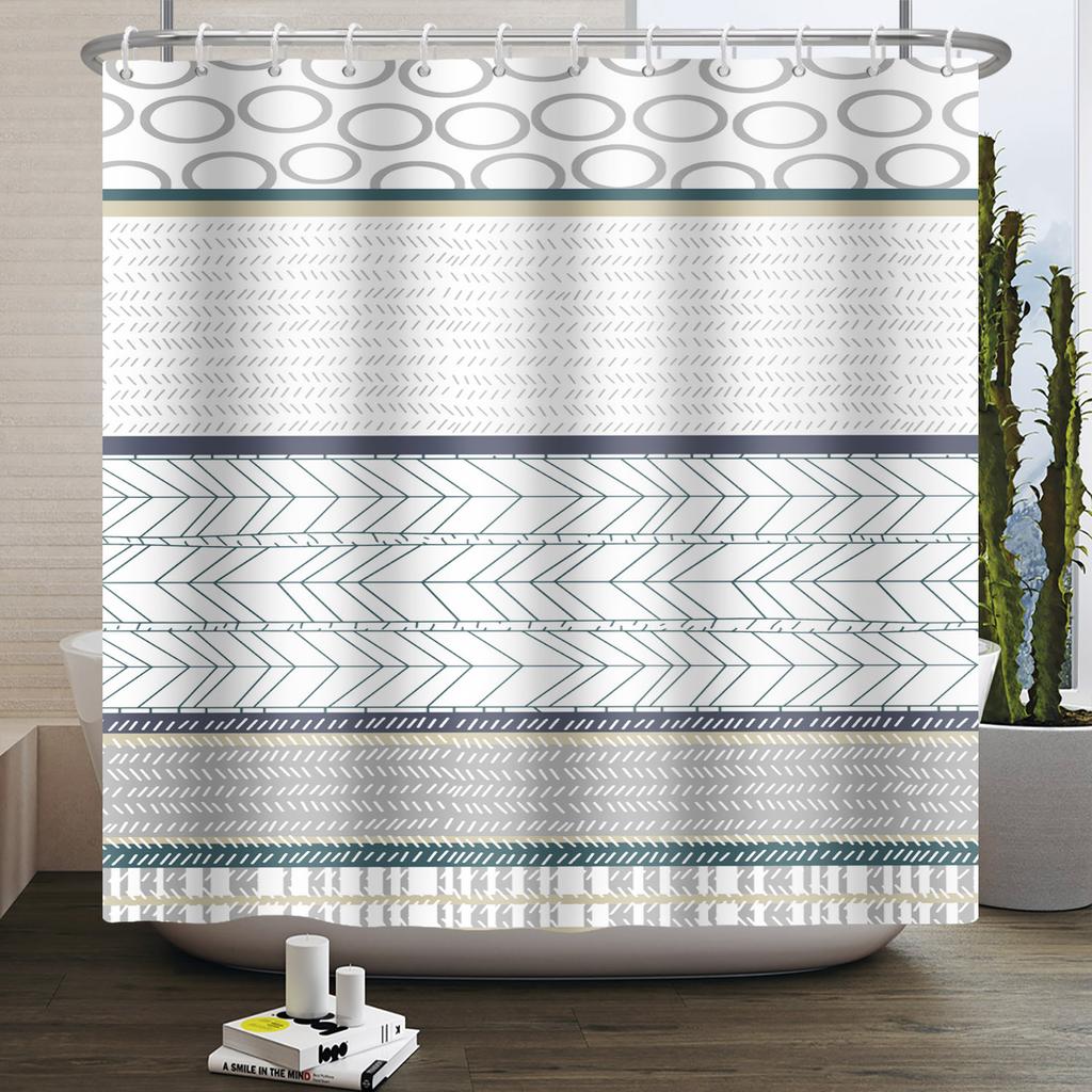 Simple Line Pattern Shower Curtain for Bathroom Waterproof Polyester Fabric Home Decor Bath Curtain Bathtub Partition Screen