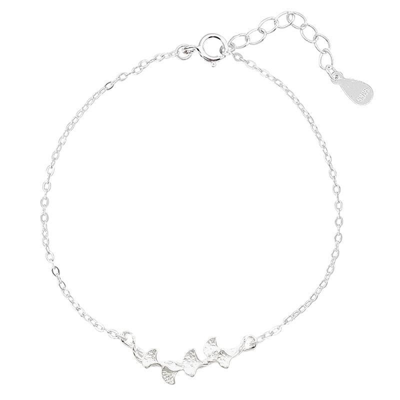 S925 Silver Leaf Bracelet for Women Fresh Ginkgo Biloba Charm Bracelet Silver 925 Jewelry Pulseras Mujer Bangles