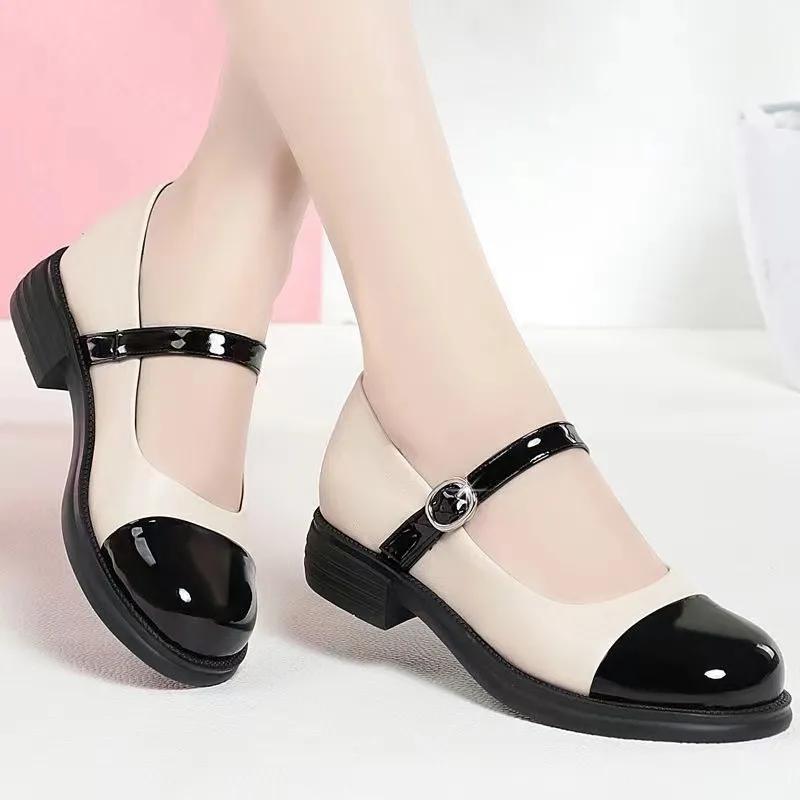 women fashion sweet light brown comfort square heel shoes for office career party lady elegant beige footwear ab545