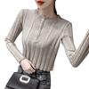 Women Spring Slim Knitwear Tops Casual Collar Long Sleeve Pullover Female Stripe Patchwork Shirt Knitted Sweater
