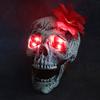 Halloween Skull Statue with Flower Plastic Small Size Human Head Bone Sculpture Collectible Skeleton Figurine for Indoor Outdoor Decor