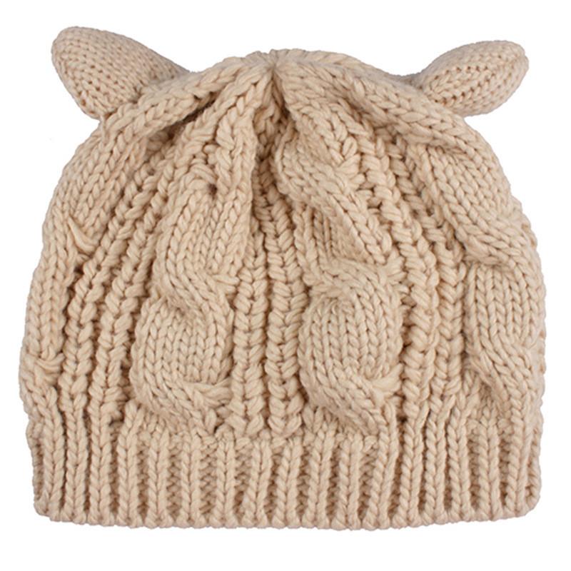 Cat ears women hat solid knitted Winter hats wool beanies caps crochet trendy bonnet cute women's cap gorros mujer invierno