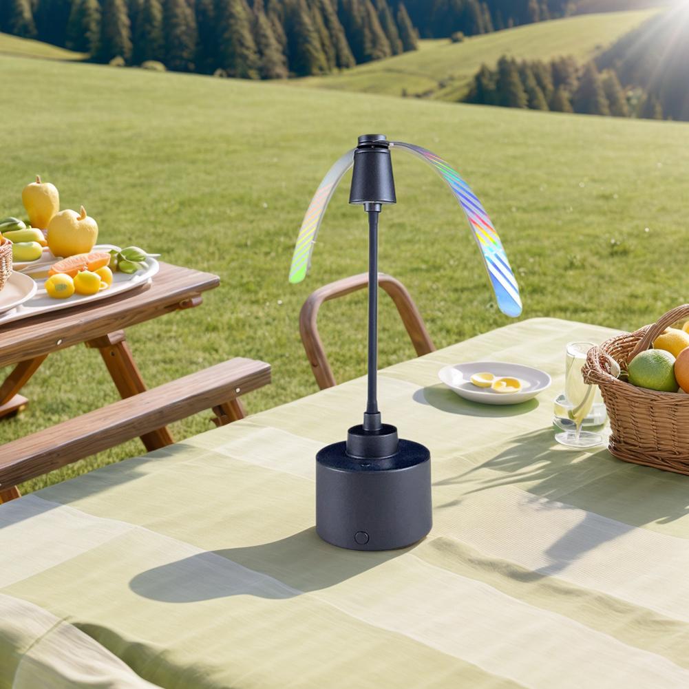 Fly Fans for Tables Fly Repellent Fan Soft Holographic Blades Flies Spinner with LED Light Hanging Bug Traps for Camping Fishing