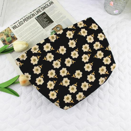 Flower Print Corduroy Cosmetic Bag Large Capacity Portable Smooth Zipper Multifunctional Travel Toiletry Makeup Lipstick Coins Phone Storage Pouch