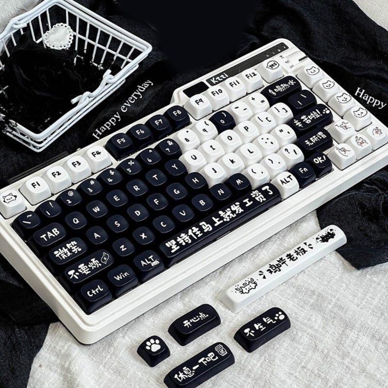 MOA Height Keycaps 135pcs Heat Sublimated Color Off Work Cats Theme Keycaps Set Customization for Mechanical Keyboards