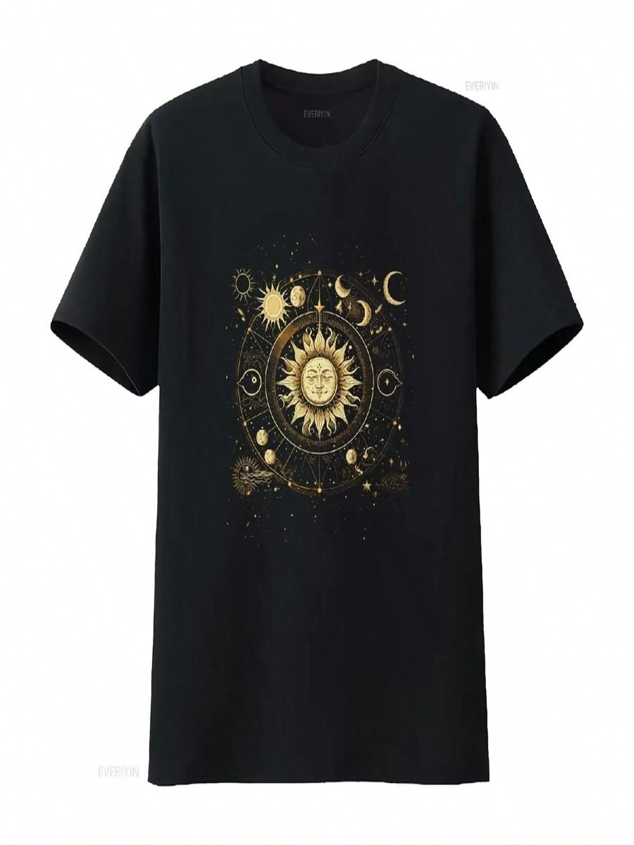 Boho Moon Phases Celestial Sun Stars T Shirt Bohemian Phase Mystical Vintage Washed Breathable Graphic Stylish Unisex S разноцветный