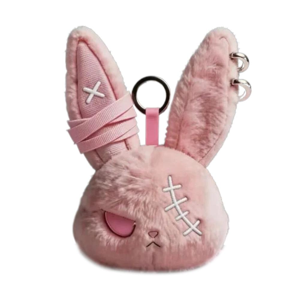 Bag Charm Gothic Black Bunny Plush Keychain Kawaii Rabbit Pendant Purse Accessory Backpack Hanging Decor