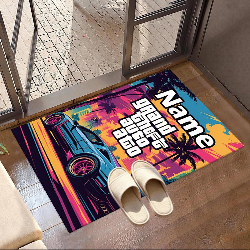 Personalizowany dywanik z nadrukiem Grand Theft Auto VI z imieniem, wszechstronny dywan do wystroju domu, do pokoju zabaw, mieszkania, na balkon, do przedpokoju, korytarza, prezent
