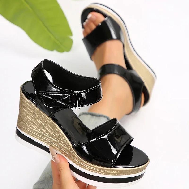 Fashion Women's Sandals Fashion Platform Shoes Women Summer Hook Loop Wedge Heeled Sandles Woman Ankle Strap High Heeled Sandalias 36-43