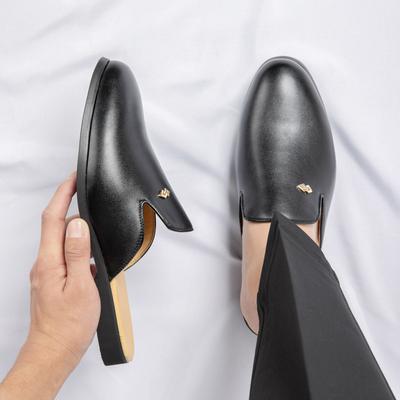 Fashion Fashion New Arrivals Men's Black White Pattern Leather Half Slippers Shoes Male Casual Mules Moccasins Breathable Loafers