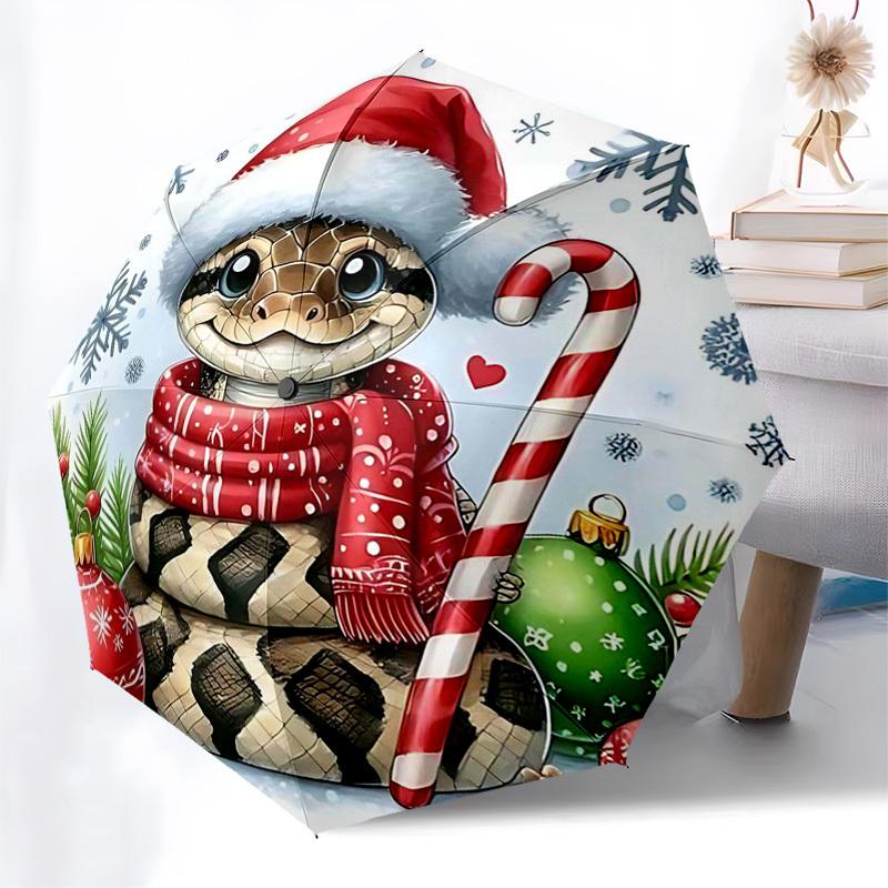 

1pc Christmas Snake with Santa Hat and Candy Cane, Automatic Opening Umbrella, Portable 3-Fold Design, 8-Bone Iron Frame, Outdoor Umbrella, Festive Gi