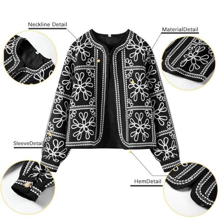 Autumn Casual Long Sleeved Cardigan for Women Loose Coat Floral Print Retro Elegant Top