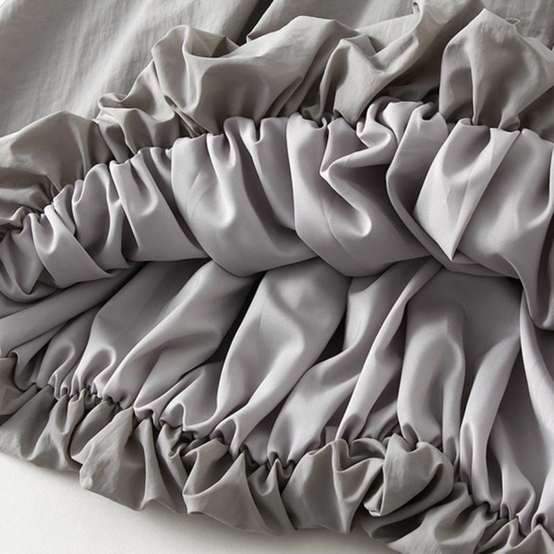 Women Casual Solid Color Long Lantern Skirt With Pocket Personality Elastic Waist Flower Bud A-line Skirt QT2307