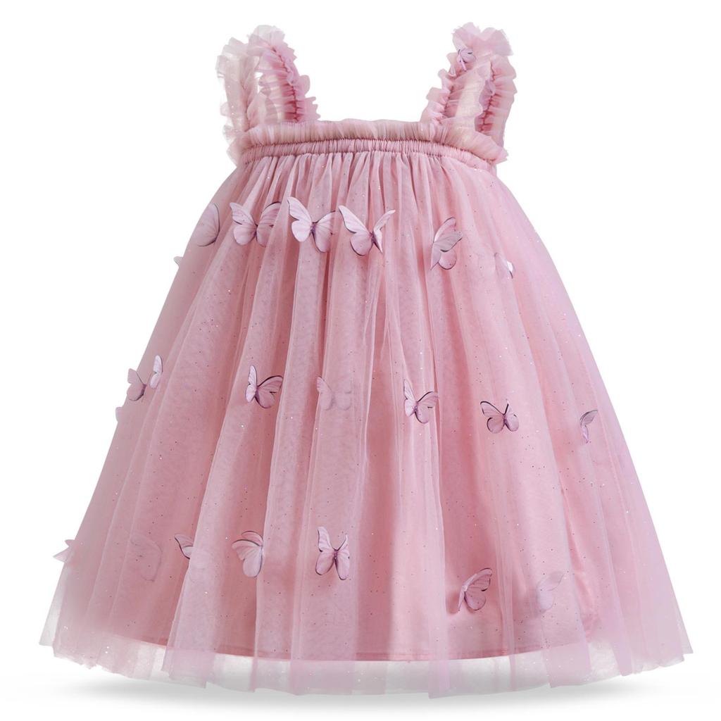 Summer Girls Suspender Dress Butterfly Cute  Girl Mesh Puffy Vest Princess Dress