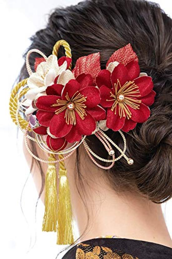 [SOUBIEN] Soubien Coming-of-Age Ceremony Hair Ornament Set (2 pieces) - Cherry Blossom Flower Corsage, Braided Cord, Ball Ornament, Comb Style, U-Pin