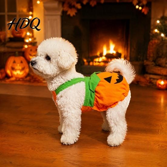 Kürbisdruck Haustierweste Lustiges Halloween Hundekostüm Weiche Polyesterkleidung mit Atmungsaktivem Kleid Bequemer Gurt Dekorative Welpenkleidung