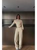 European Casual Women's Sexy Zipper Cardigan & Lace-Up Pants Set - Spring/Autumn Wear