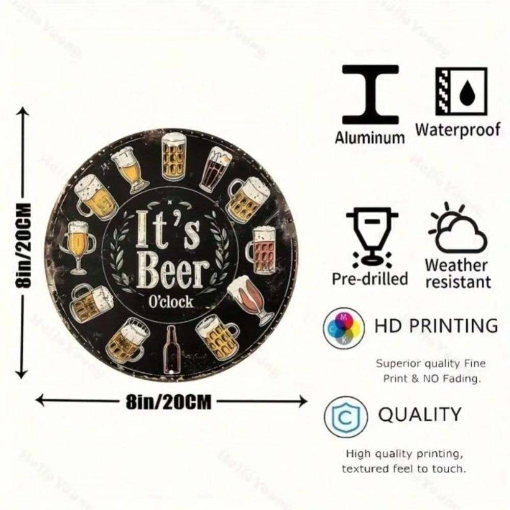 It's Beer Time 8x8 Inch Round Aluminum Wall Sign Home Kitchen Bar Decor Metal Art