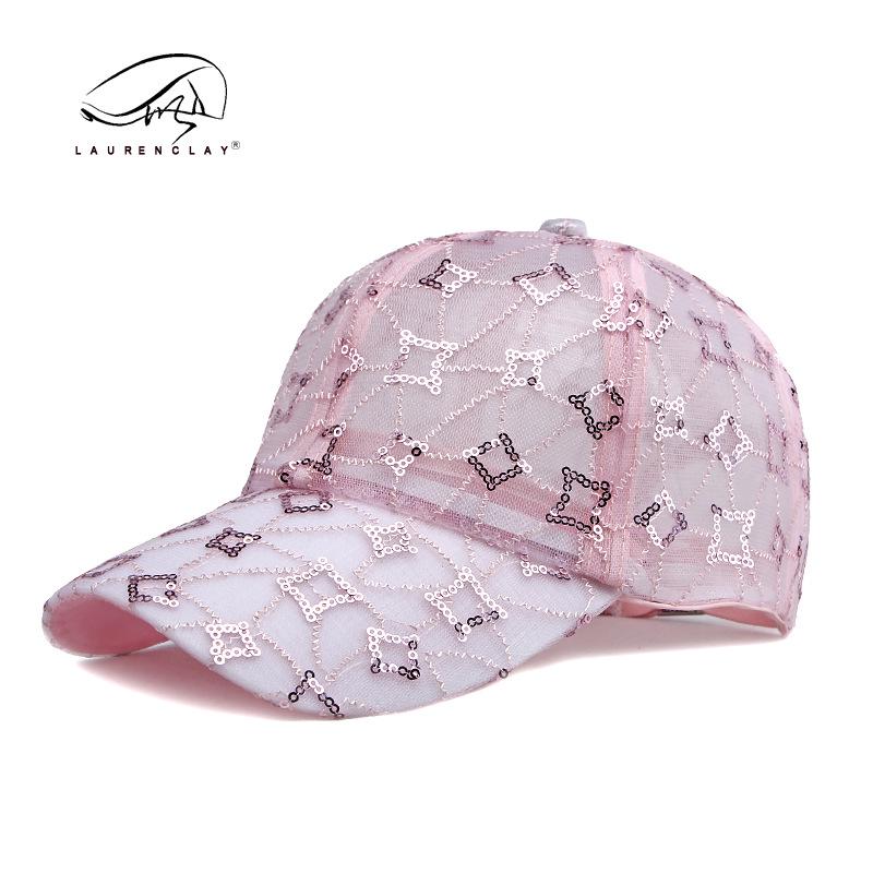 

Корейская летняя бейсболка из сетки с пайетками для женщин - Дышащая кепка с козырьком от солнца Adjustable розовый