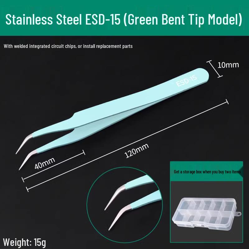 Bao Lian Anti-static Stainless Steel Tweezers - Bent Tip & Fine Pointed Tip for Precision Bird's Nest Hair & Blackhead Removal