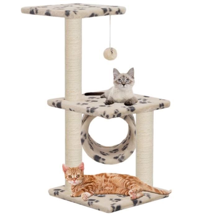 VidaXL Arbre à chat avec griffoirs en sisal 65 cm Beige Motif pattes