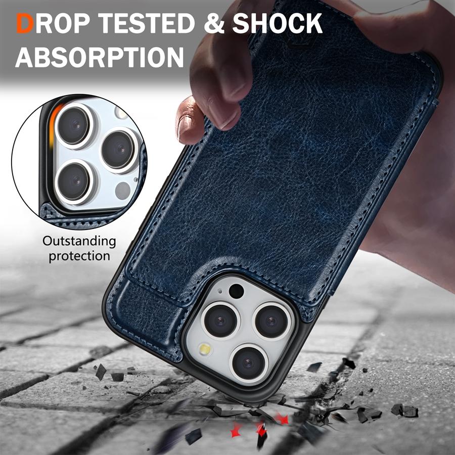 Portofel de culoare solidă, cu cataramă dublă magnetică, husă din piele pentru card de blocare RFID pentru iPhone 15 Pro Max 14 Plus 13 12 11 XR XS SE 2 8 7