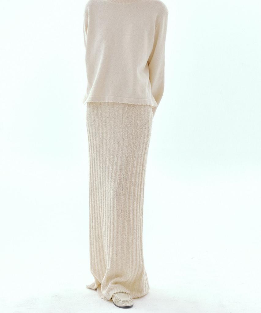 Okuka Tail Knit Long Skirt - Ivory