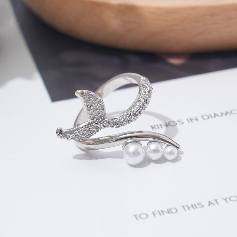 New Open Women's Ring Niche Design High-end Luxury Light Luxury Exquisite Micro-encrusted Artificial Zircon Fishtail Party