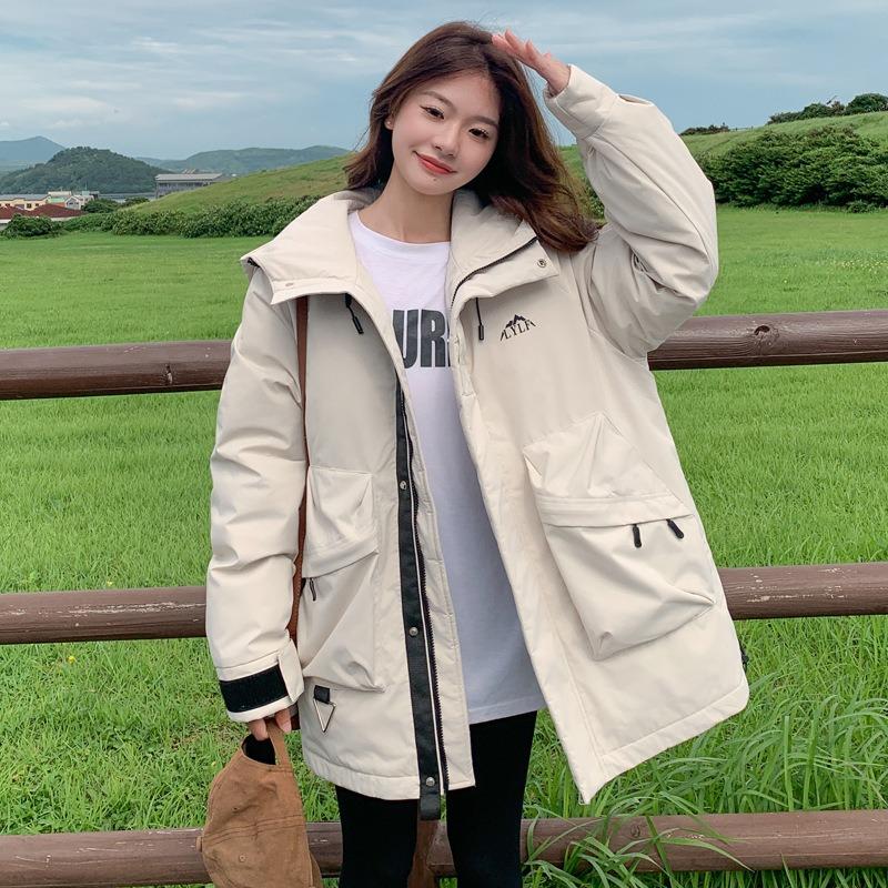 Outdoor tooling wind jacket cotton-padded clothes for women's winter hooded students easy to fit wear-resistant jacket cotton-padded clothes