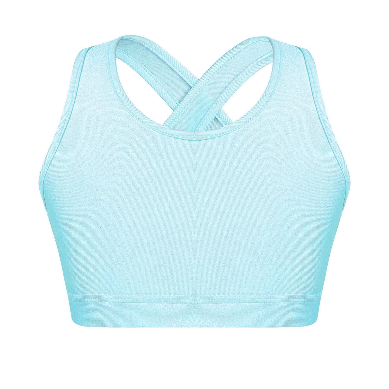 

Kids Girls U Neck Sport Bra Top Sleeveless Keyhole Back Design Shockproof for Running Gym Yoga Activities 5-6 Years світло-синій колір