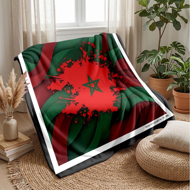 Morocco Football Printed Flannel Blanket Skin Friendly Warm Decorative Throw for Indoor Couch Bed Daily Use