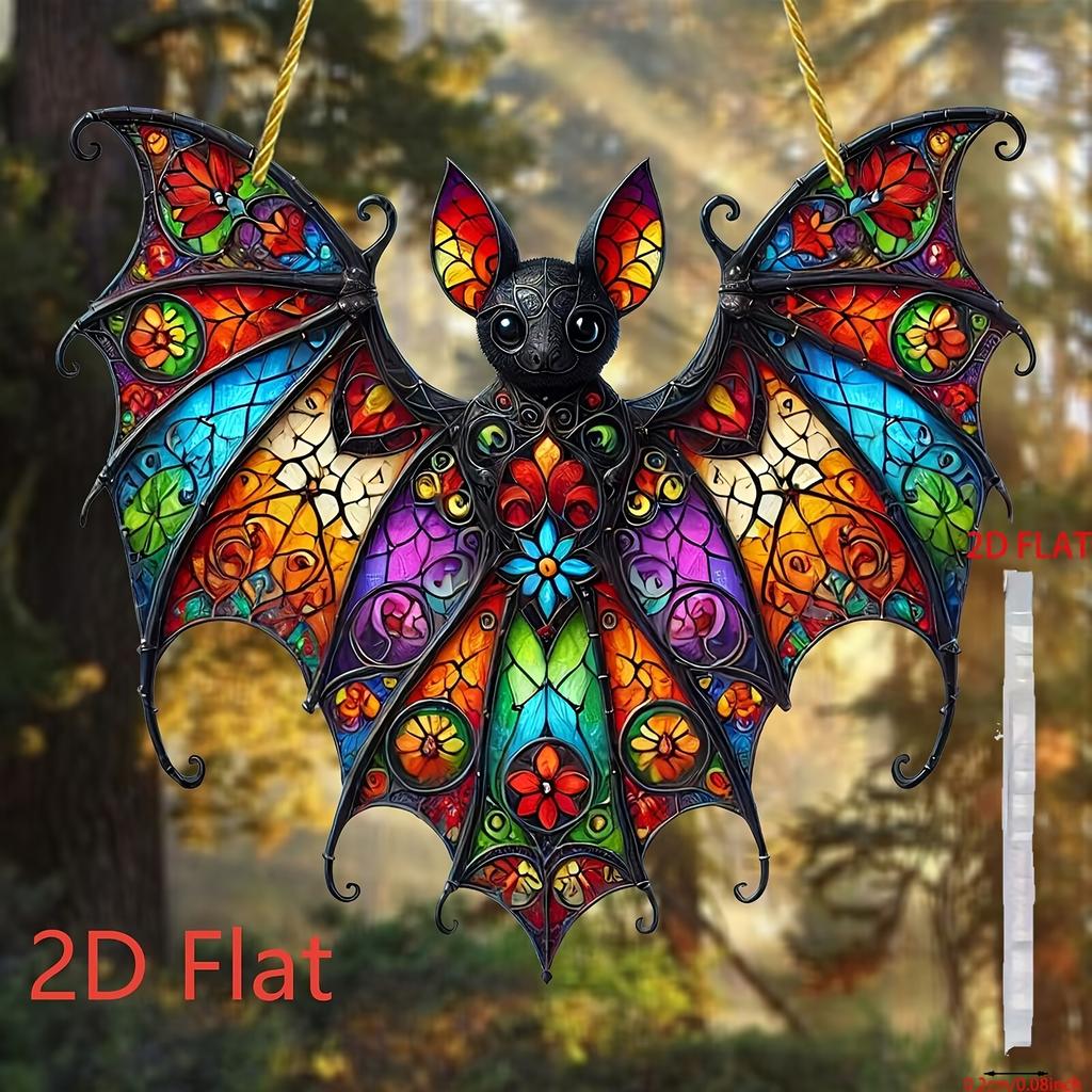 [Vibrant Bat Ornament] Acrylic Bat Hanging Ornament | 2D Flat,Stained Glass Effect Style,Ideal for Halloween&Christmas Decor