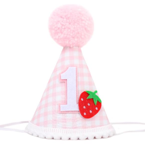 Strawberry 1st Birthday Hat - Girl Sweet One Birthday Decorations, Girls pink First Birthday Crown, Strawberry Theme cake Smash Props, Berry Sweet