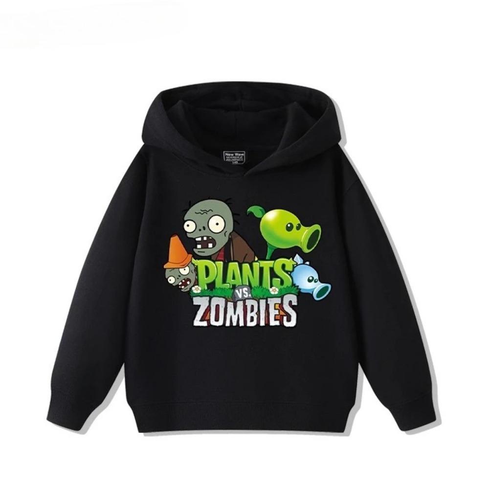 2025 Autumn/Winter New Children's Long Sleeve Top Plant Wars Zombie Printed Street Fashion Boys and Girls Hooded Sports Shirt