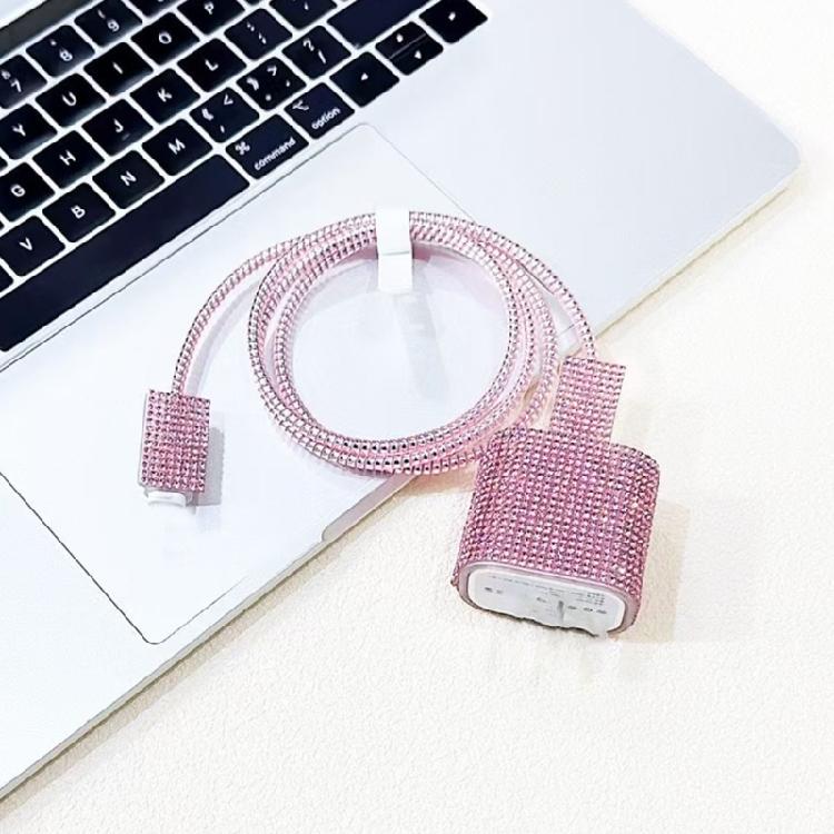 Glittering Rhinestones Charging Protections Case Featuring Soft TPU Shell And Practical Cable Saver For Charging Devices