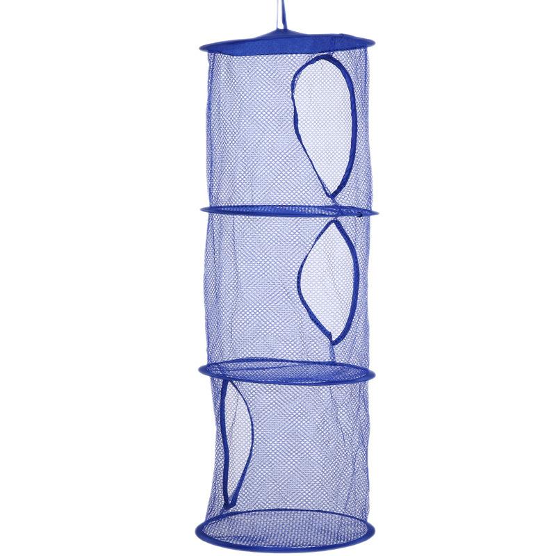 3-tier hanging grid organizer, stackable open cage plush animal storage, multi-purpose cylindrical toy net hammock - hanging bag