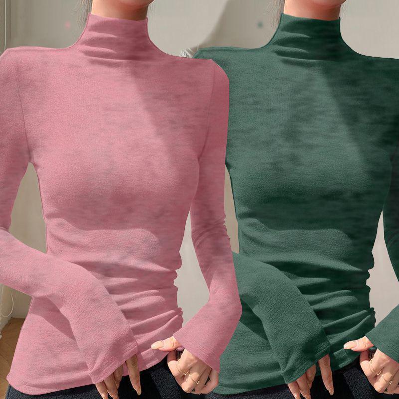 Chic Slim-fit High-neck Long-sleeve Base Layer: Solid Color, Flattering, Versatile Autumn/Winter Top