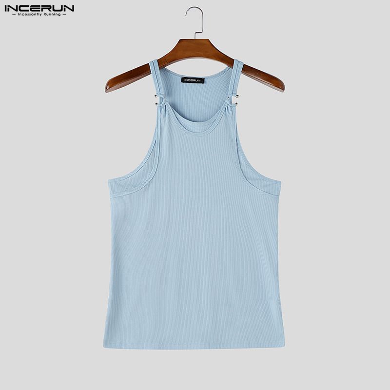 INCERUN Men Strap Sleeveless Ribbed Casual Fitted Tank Tops Sport Gym Undershirts